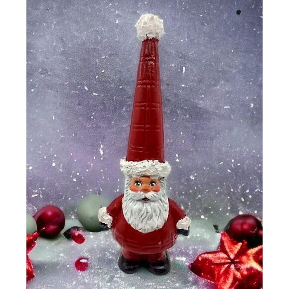 Classic Santa Gnomes Resin Figurine 6" Tall Red Pointy Hat - Picture 1 of 8